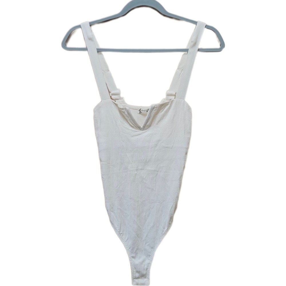 Intimately Free People Ivory Pippa Notched V-Wire Bodysuit Thong Back Size XS